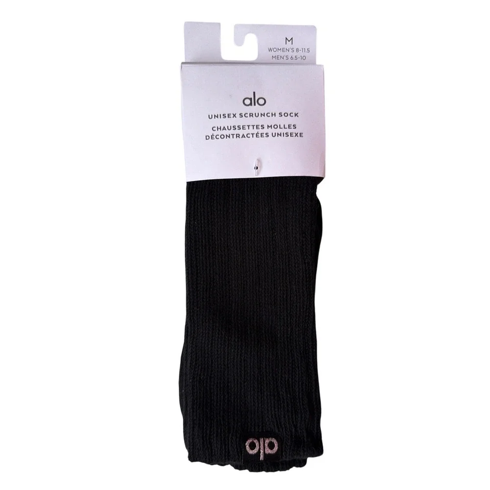 Alo Yoga Unisex Scrunch‎ Socks Black Ribbed Slouchy Crew Athletic A0690U Size M